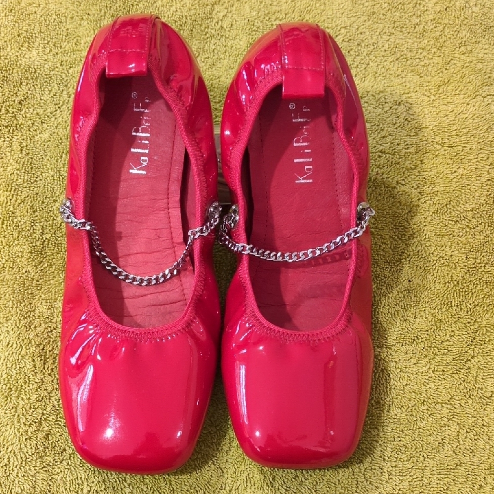 Kali Red Patent Flats with Chain Detail